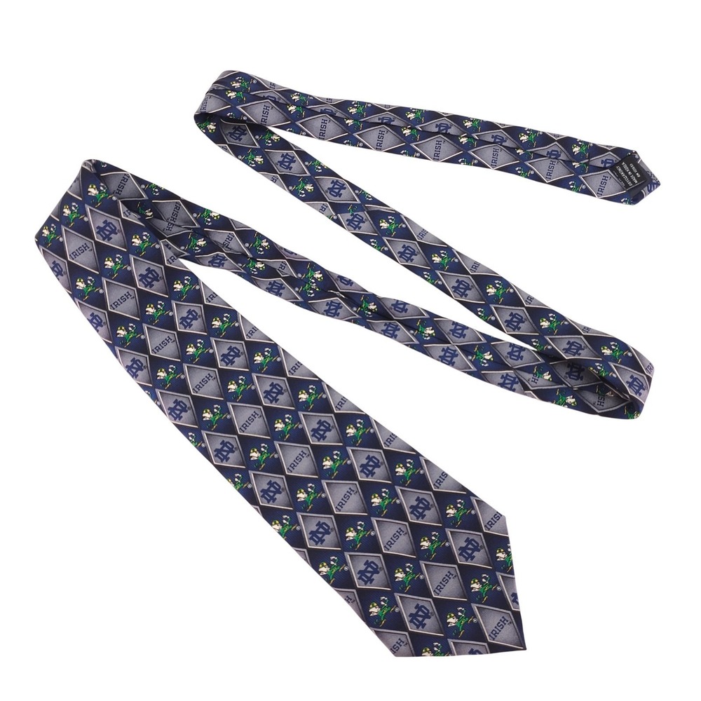 Eagle Notre Dame Tie Mens OS Blue Y2K Fighting Irish Leprechaun Silk Collegiate